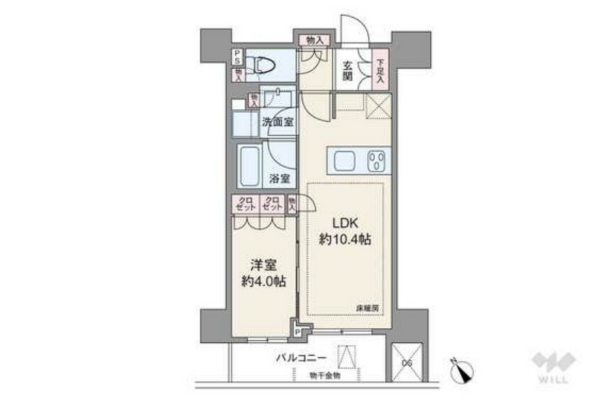 間取り図 階下に住戸がない2階部分、36.15平米の1LDK！家具配置がしやすく、収納の多いプランです！