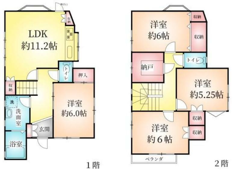 間取り図 内装に関しても新規クロス張替えや補修等を行いました！ 2階居室からは、海も遠望できます！