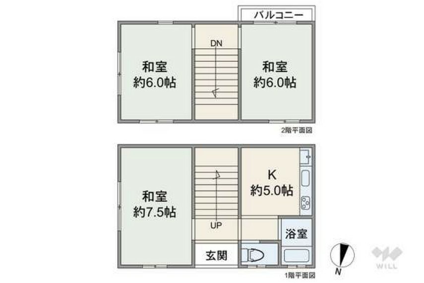 間取り図 間取りは延床面積57.13平米の3K。和室が中心のプラン。どの居室同士も直接隣接しておらず、個室のプライバシーを確保しやすい造りです。