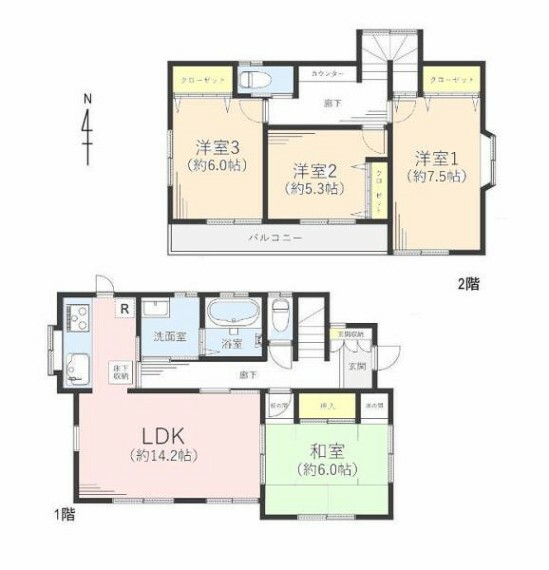 間取り図 「「効率的な生活・家事動線と大空間を楽しむ」」 ストレスフリーだからこそ、笑みが絶えない室内大空間を味わえる素敵な住まい。お子様が存分走り回れる、のびのび子育てが出来る室内空間。