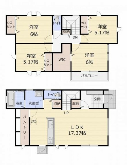 間取り図 （間取）広いパントリーとウォークインクローゼット付きで収納に困らない4LDKの間取り！