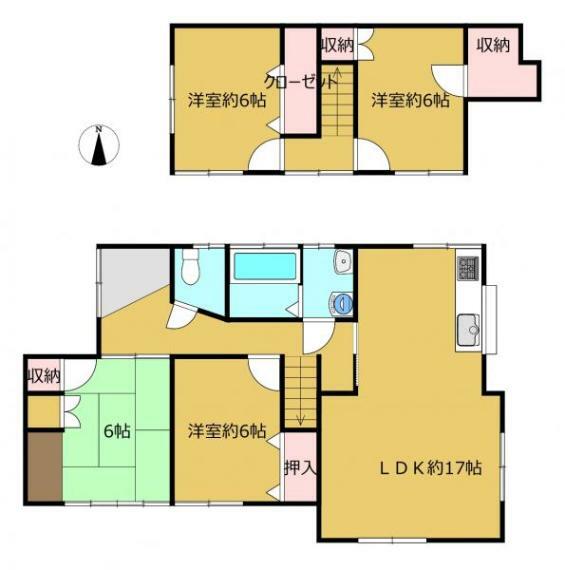 間取り図 【リフォーム後間取り】リフォーム後の間取りです。和室1部屋、洋室3部屋の4LDKの住宅です。費用の掛かる水廻は全て交換するので気持ちよく新生活を始められますね。