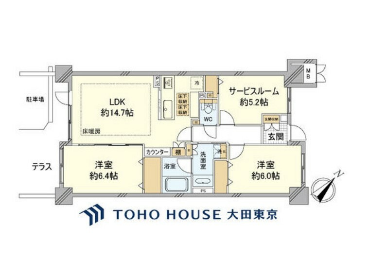 間取り図 2LDK＋S（納戸）、専有面積70.76m2