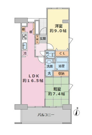 間取り図 ■専有面積:67.43平米の2LDK（全室7帖以上）  ■1階部分の東南角住戸（1階住戸で下階への足音を気にせず暮らせます）