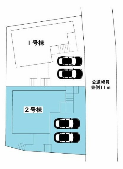 区画図 敷地面積:157.11平米　お車は2台駐車可能（車種による）