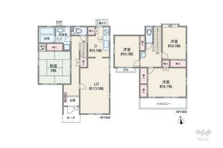 間取り図 間取りは延床面積121.72平米の4LDK。全居室6帖以上・二面採光が確保されたプラン。