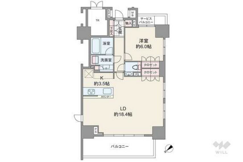 間取り図 64.76平米の1LDK。2LDKの変更も可能です。北西・南西の角部屋です。約3.94平米のサイクルガレージは自転車や荷物などを収納可能です。