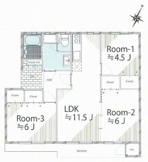 間取り図 新規内装リノベーション済（2023年4月）。南東向きの明るいお部屋です。角部屋につき通風良好です。お掃除がしやすい全室フローリングです。全居室に収納付です。