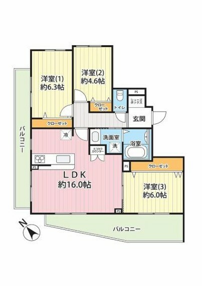 間取り図 システムキッチン新規交換　ユニットバス新規交換　トイレ交換　洗面化粧台新規交換　建具交換　クロス　フローリング張替え　ダウンライト設置　照明器具新規設置　ハウスクリーニング