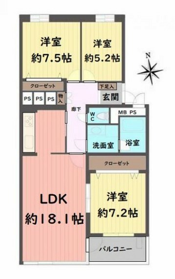 間取り図 ■専有面積:83.80平米の3LDK