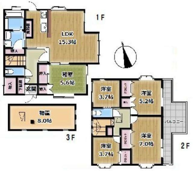 間取り図 4人又は5人の家族が暮らすには、中古戸建は最も手ごろな価格の物件です。家族団らんの場としてゆったりとしたリビングルームがあり、5部屋あることで、家族それぞれが自分の部屋を持てることが特徴です。
