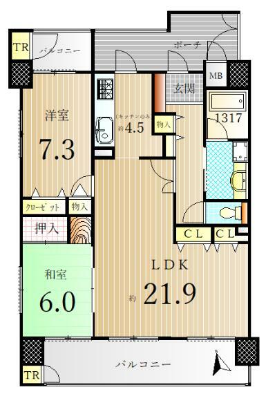 ダイアパレス古新町(2LDK) 4階の間取り