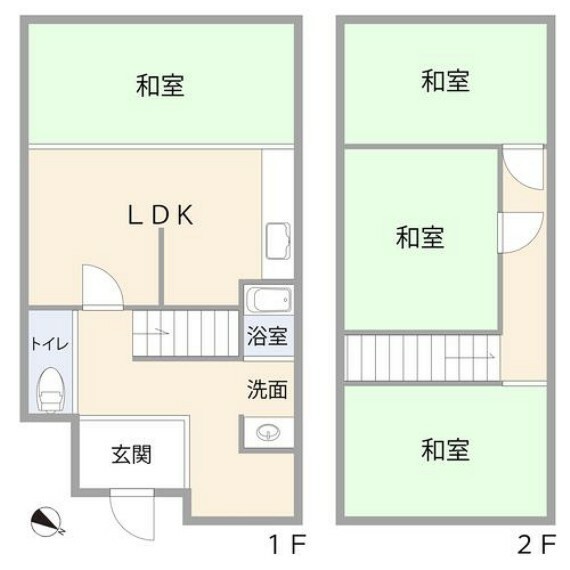 1F:LDK/和室/洗面/浴室/トイレ2F:和室/和室/和室