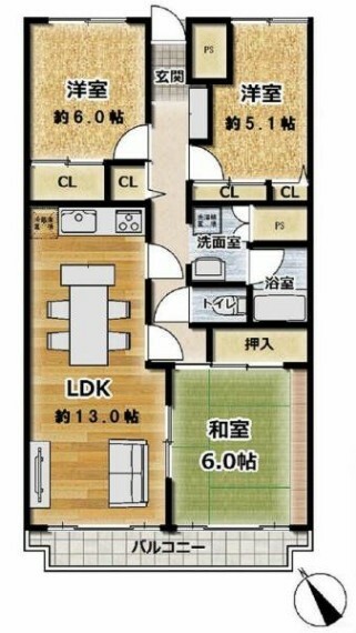 間取り図 和室はおしゃれな琉球畳～リビング続き部屋で開放的～ゆったり足をのばしてくつろげます～お子様のお昼寝や遊び場にも重宝～2WAYタイプの和室は客間にも活用。下駄箱の下部に間接照明。LDKにはカウンター設置