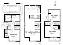 1号棟: 18.1畳の広々としたLDKは家族の集まる住空間が広がります3階にはバルコニーが2面についておりお布団干しや洗濯物干しも便利です