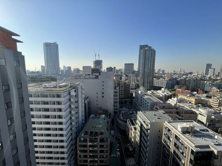 眺望 広い空と遠くにそびえ立つビルディング。バルコニーからは都会ならではの景色があります。