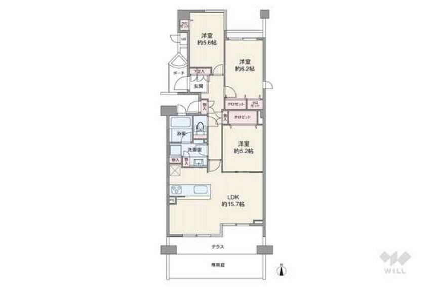 間取り図 間取りは専有面積75.24平米の2SLDK。バルコニー面積は7.0平米です。