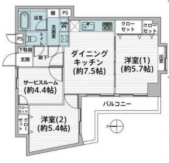 間取り図 間取図こちらの物件は廊下を最小限にした間取りです。限られた家の面積の中で廊下が占める割合が多いと他の部屋の広さにしわ寄せいってしまいます。ムダな廊下を無くすことでゆとりある居室空間が可能となります。