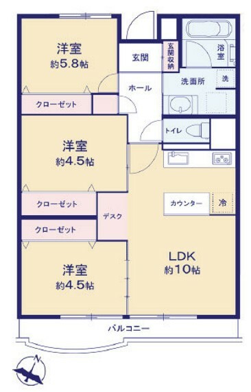 1階部分62.79m2南東向き3LDK<BR/>新規リフォーム物件です。