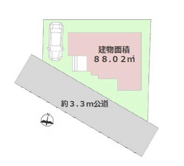 区画図 ■土地面積:110.14平米（33.31坪）、カースペース1台分あり■前面道路は南側約3.3m公道で陽当り良好