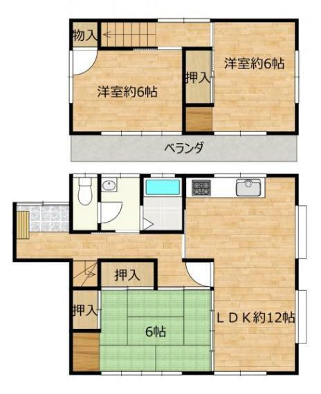 間取り図 【リフォーム後/間取り図】12帖のちょうど良い広さのリビングに収納付きの居室3部屋の暮らしやすい3LDK住宅です。