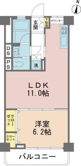 間取り図 南向きの5階部分のため陽当たり＆眺望良好！LDKは11帖の1LDK！2016年リフォーム済のお部屋！