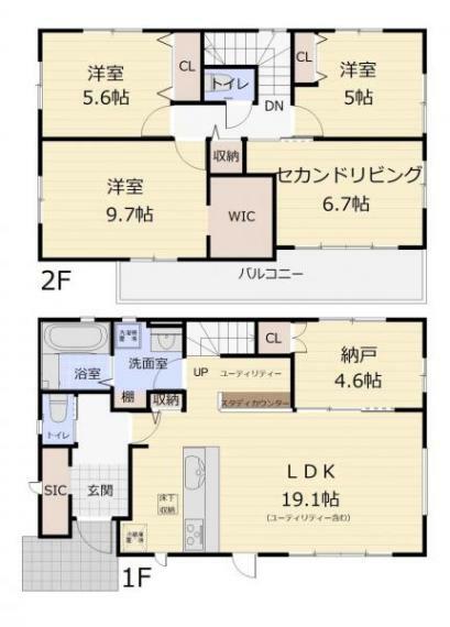 間取り図 （2号棟）2階4部屋＋納戸と部屋数が多いので1人1部屋使えます。