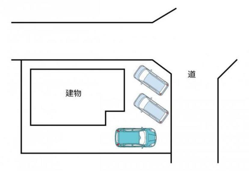 【区画図】区画図です。駐車場拡張工事を行い普通自動車1台、軽自動車2台駐車可能になります。角地です。