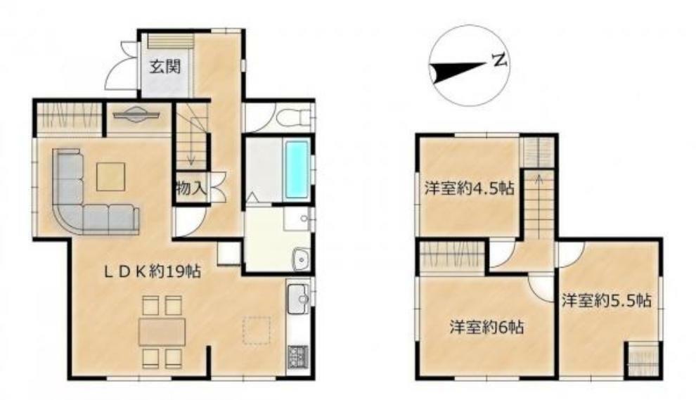 間取り図 【リフォーム後間取図】間取りは3LDKの二階建てです。DKをLDKにリフォームするので、より家族が集まりやすい空間になります。