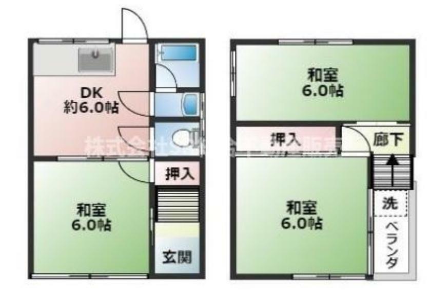 間取り図 全室6帖で振分けタイプです！