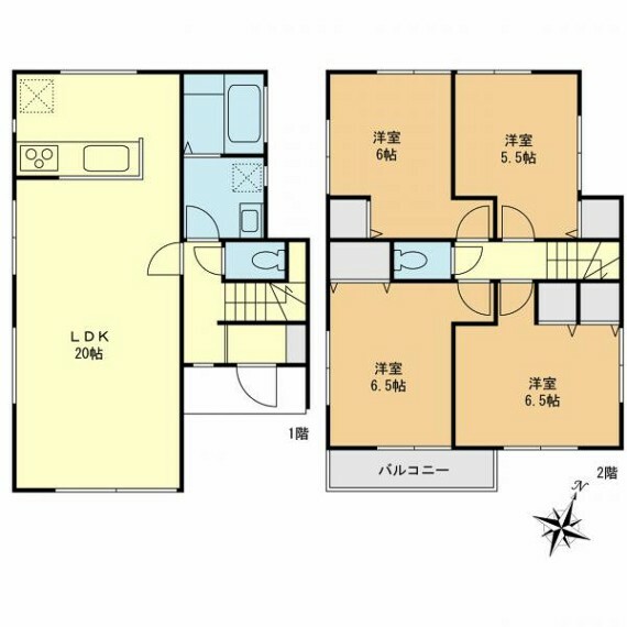 間取り図 1階をリビングにした4LDK間取り。家族の空間を大切にできる開放空間です。