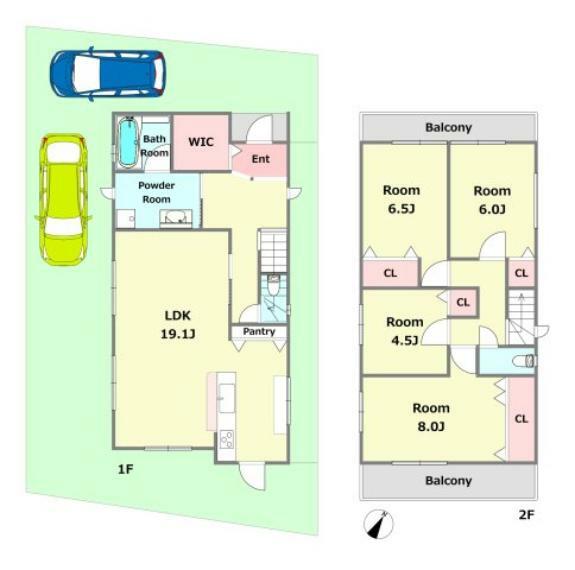 間取り図 2階に4室と部屋数も多くあり、家族の多い方にもおすすめです。
