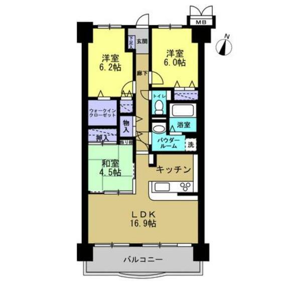 間取り図 【リフォーム完了】使い勝手の良い3LDKの間取りです。キッチンはもちろん対面式です。