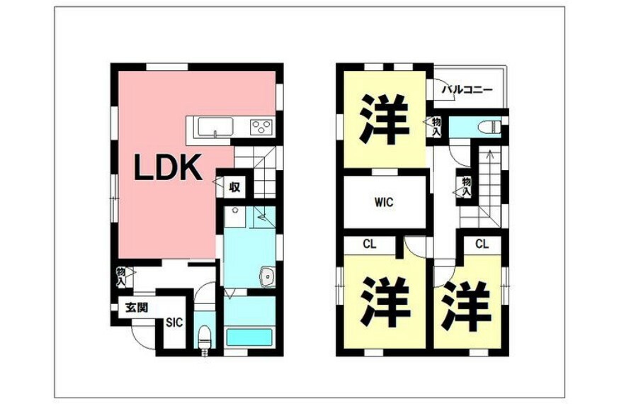 間取り図 3LDK＋WIC＋SIC、オール電化、浴室暖房乾燥機【建物面積89.32m2（27.01坪）】