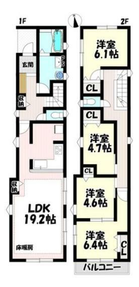 間取り図 4LDK リビング19.2帖