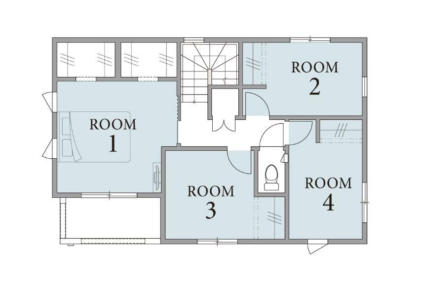 【2階4部屋設計】  居室が4部屋分確保できる2階プランニング。家族がそれぞれのプライベートタイムを楽しめるほか、書斎や勉強部屋、アトリエ、ホビールームなど多彩な使い方ができます。※号棟により採用状況が異なります。