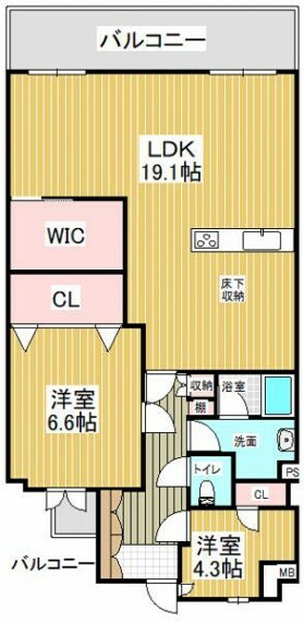 間取り図 専有面積68.14平米　2SLDKの間取り