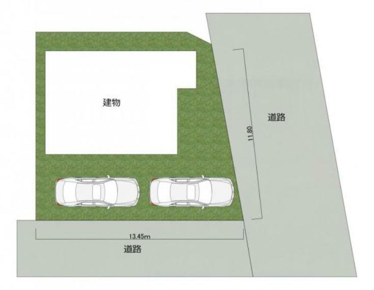 区画図 【区画図】敷地面積約50坪。お車は2台駐車が可能です。ご夫婦それぞれのお車をお持ちの場合でも安心です。一部庭木を根元から伐採しスッキリとした外観となります。