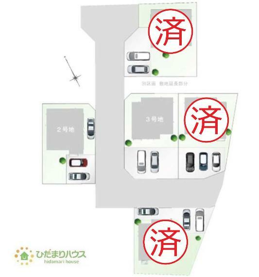 区画図 前面道路幅6m 車の出入りもラクラクできちゃいます（^^  （2号棟）