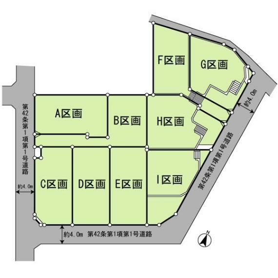 区画図 区画ごとの魅力がある全9区画の土地分譲です。地型の良い区画、角地、車2台の区画などニーズに合う場所が選べる今お問合せください！現地でしっかりとご説明させて頂きます！