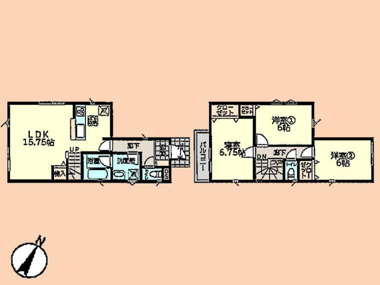 間取り図 リビングイン階段の15.75帖LDKはご家族みんなが集う憩いの場！住宅性能評価書付きの安心住宅です。