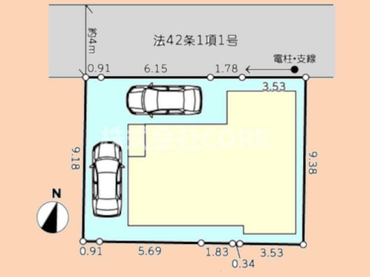 間取り図 カースペースは2台駐車可能です。前面道路は交通量も少なく、駐車もラクラクです。