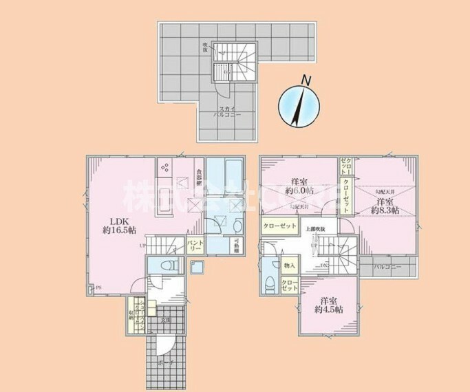 間取り図 SIC＋パントリーで収納豊富な広々3LDKです。嬉しい大型スカイバルコニー付のお家です！