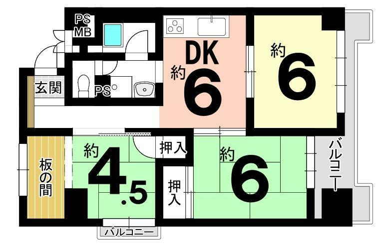 京都四条グランドハイツ(3DK) 4階の間取り