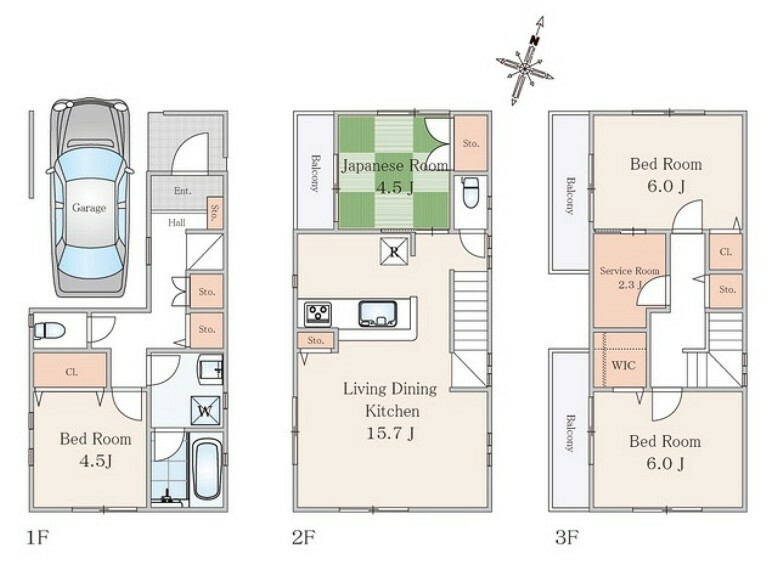 間取り図 LDKは広々15.7帖、住まう人の快適性を追求した空間設計の4SLDK＋車庫