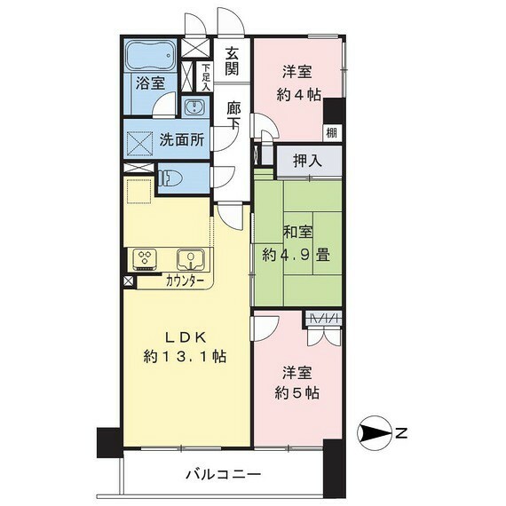 間取り図 専有面積60.03平米、ファミリーにおすすめの3LDKのお部屋。