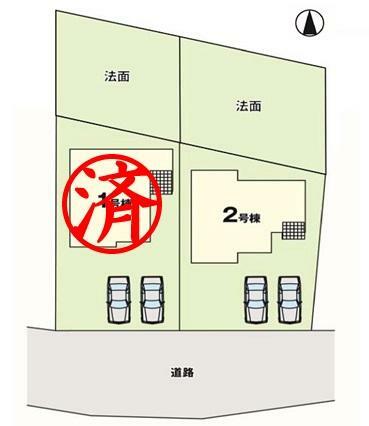 区画図 【区画図】駐車2～3台対応。ご夫婦で車を持っている際も安心です！