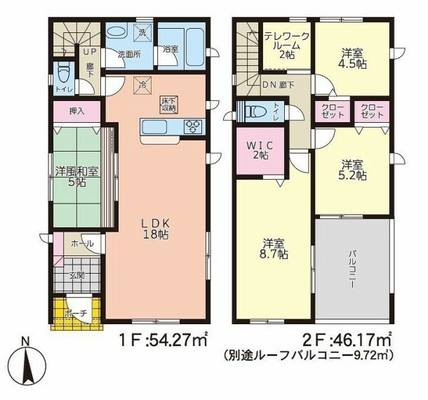 間取り図 〇LDK広々18帖！ 〇個室2帖のテレワークルーム！