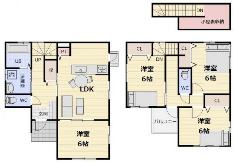 間取り図 【A棟間取り】小屋裏収納は収納だけでなく、マンガ部屋など憩いのスペースにしても〇