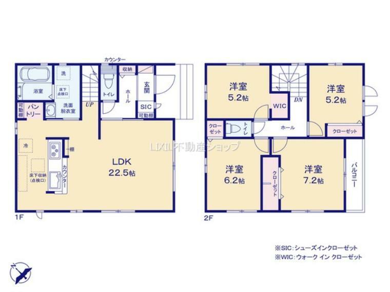 間取り図 リビング内に階段を配置したリビングイン階段はご家族の触れ合いも保てます。 拭き掃除も簡単な全室フローリング。